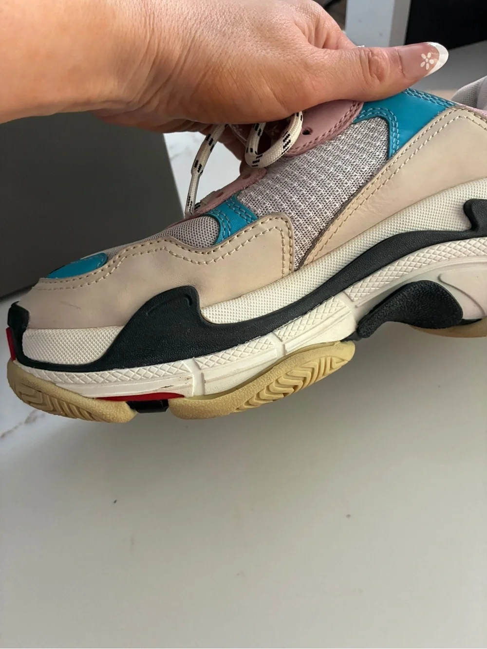 Balenciaga triple S Sneakers with Cream, Blue & Red Accents